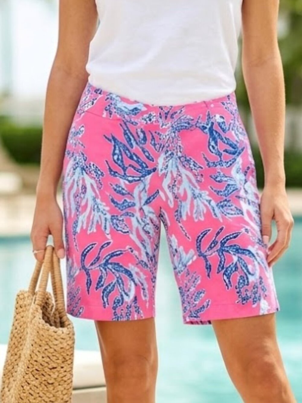 EUC Lilly Pulitzer 10" Chipper Bermuda Shorts in Capri Pink Samba Preppy Size 6